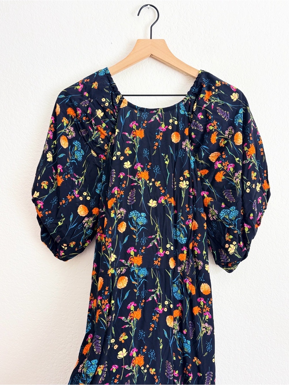 NWT A New Day Floral Puff-Sleeve Midi Dress Black Floral